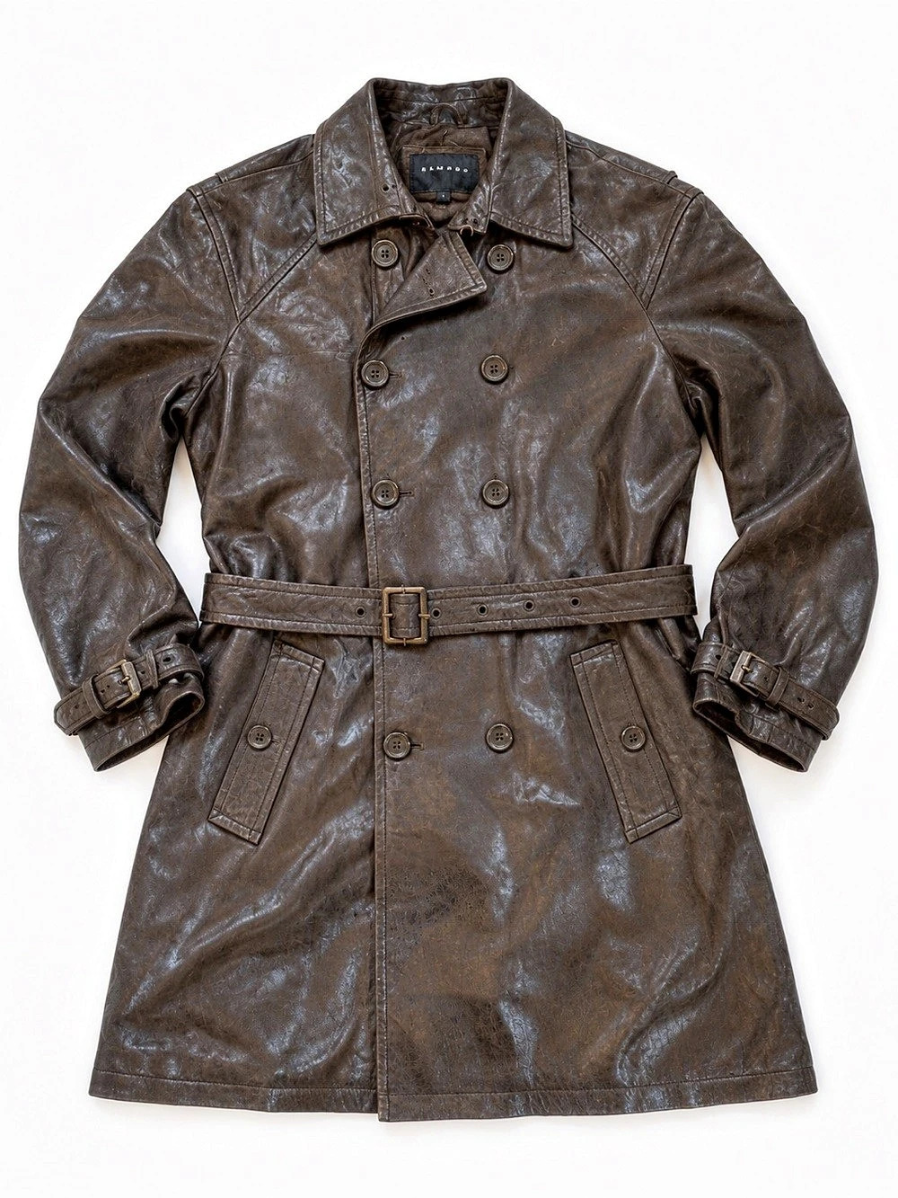Sean John Leather Trench Coat Brown Size Large